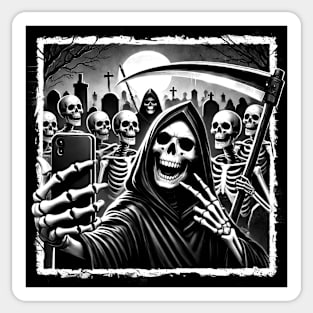 Grim Reaper Selfie (Black and White Version) Sticker